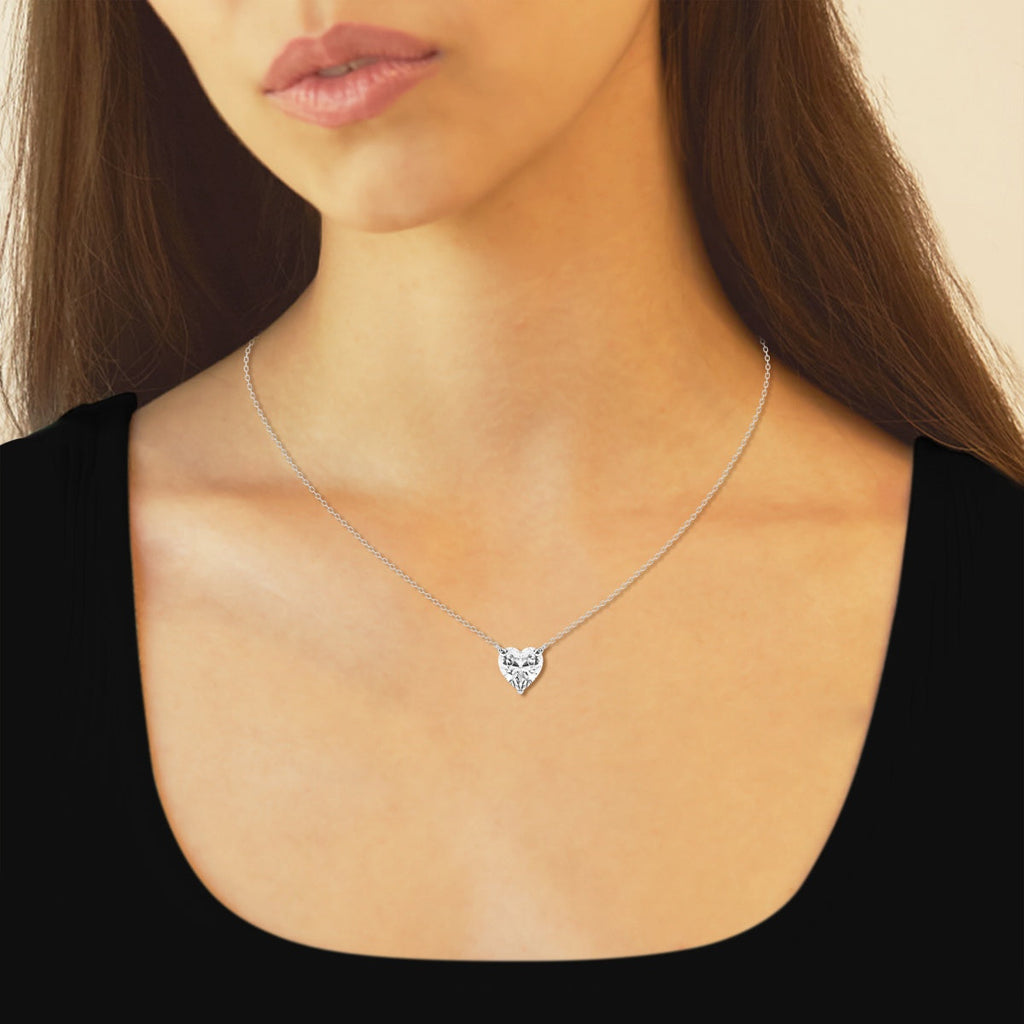 3.00 CTW Heart Shape Lab Grown Diamond Pendant Necklace – AGI Certified 14K Gold