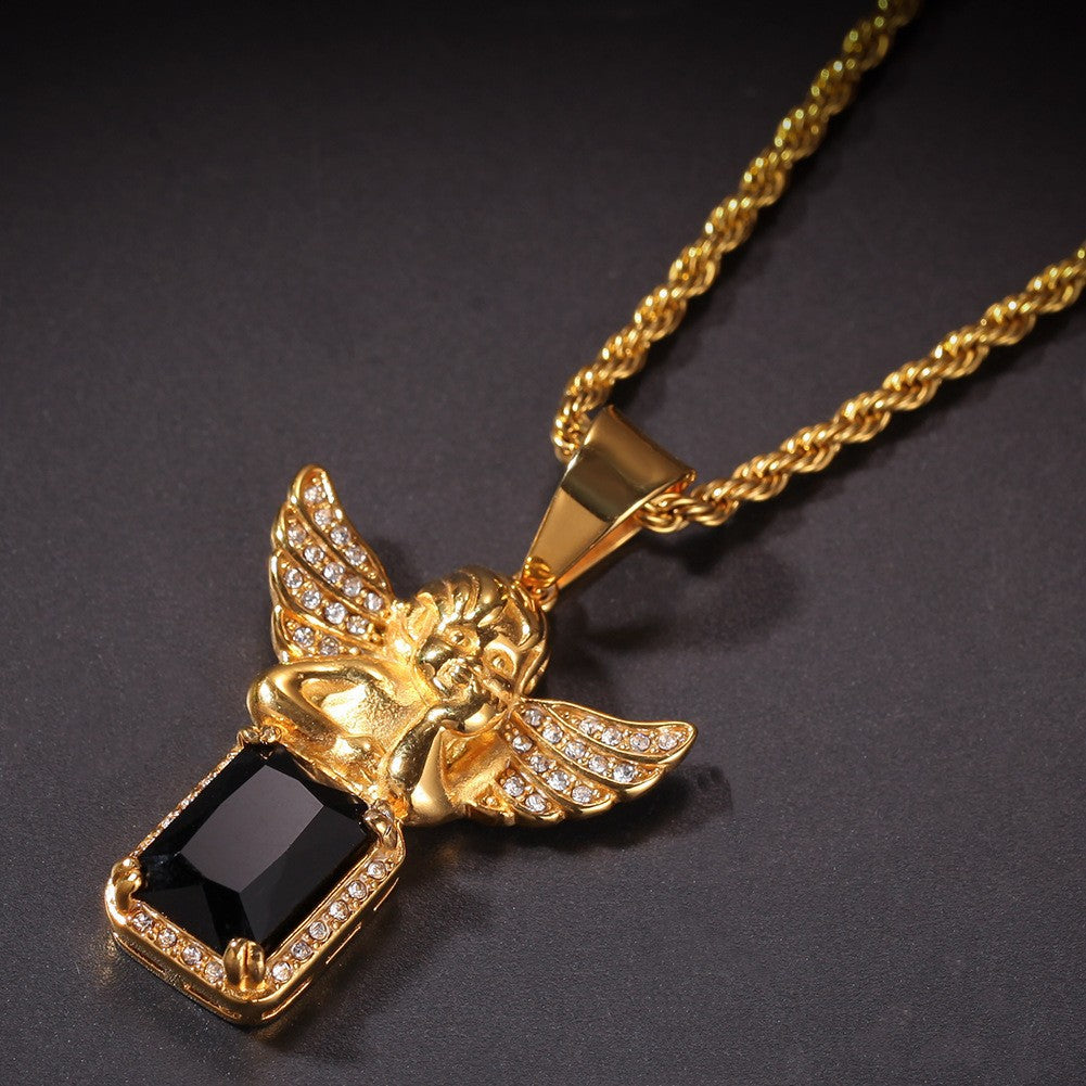 Hip Hop Winged Angel Pendant Necklace
