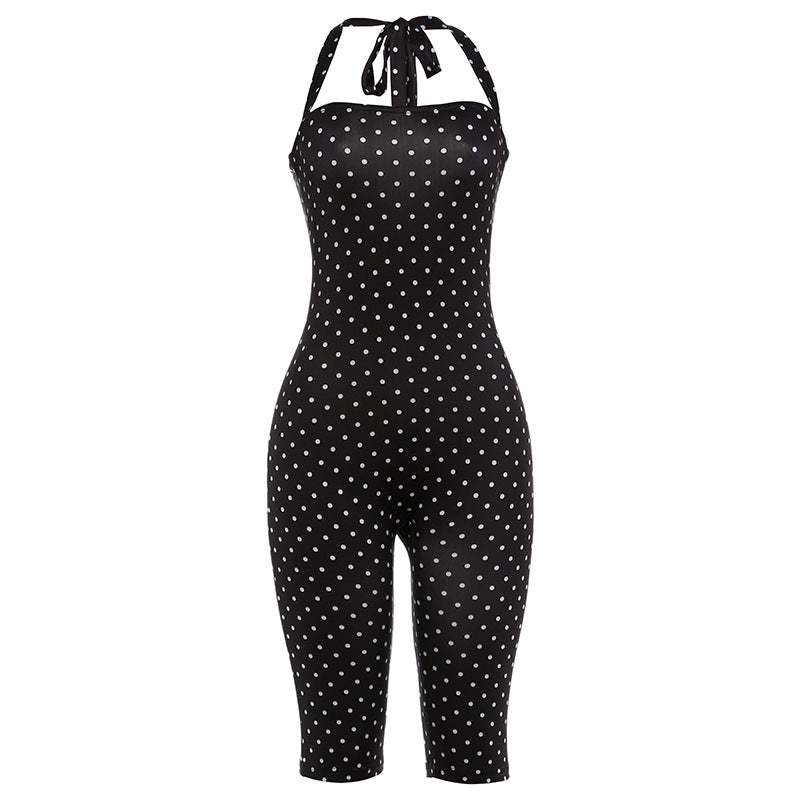Polka Dot Sleeveless Halter Neck Jumpsuit
