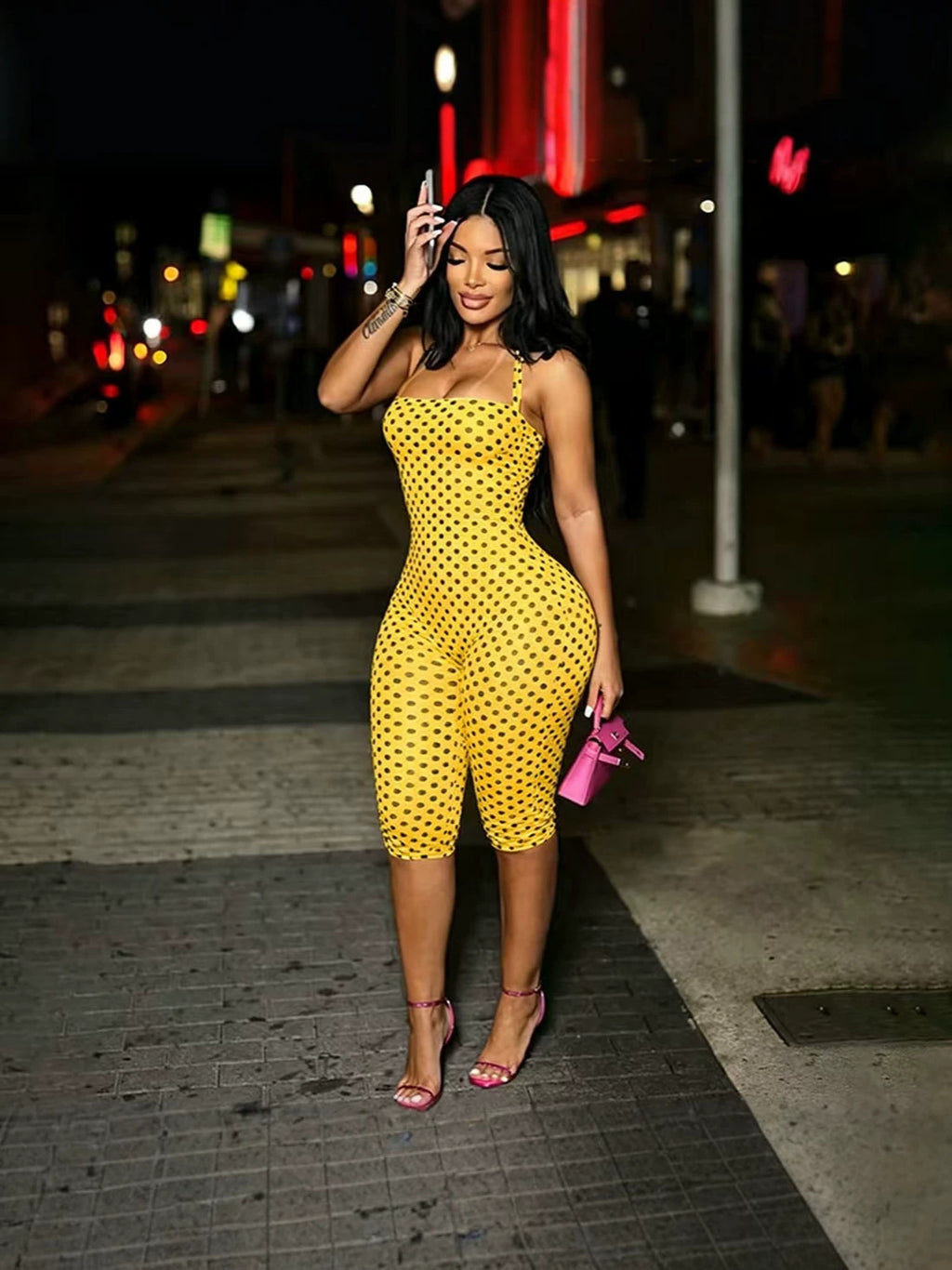 Polka Dot Sleeveless Halter Neck Jumpsuit